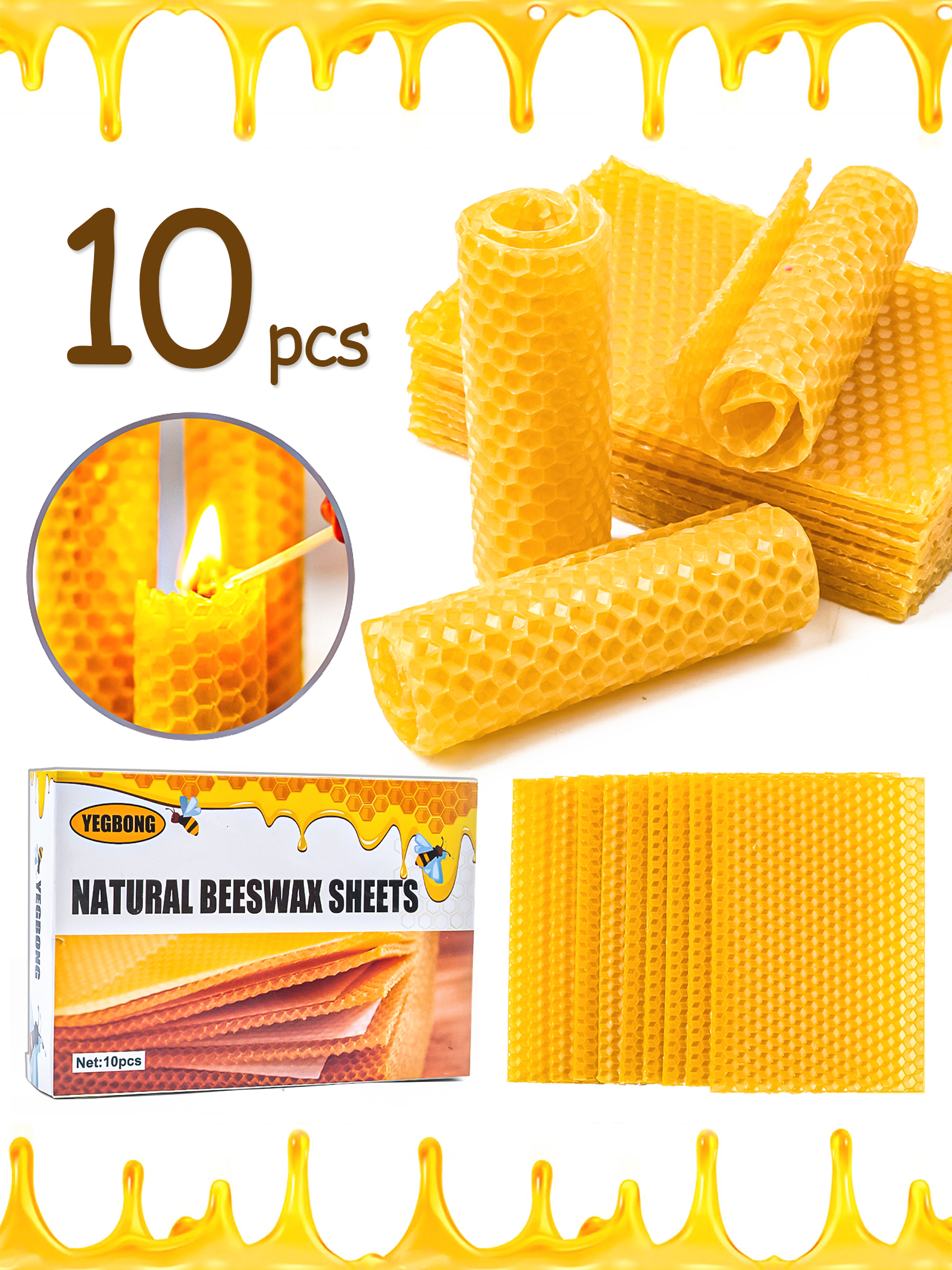 Candle Making Supplies Kit - 10Pcs Natural Honeycomb Bee Wax Sheets